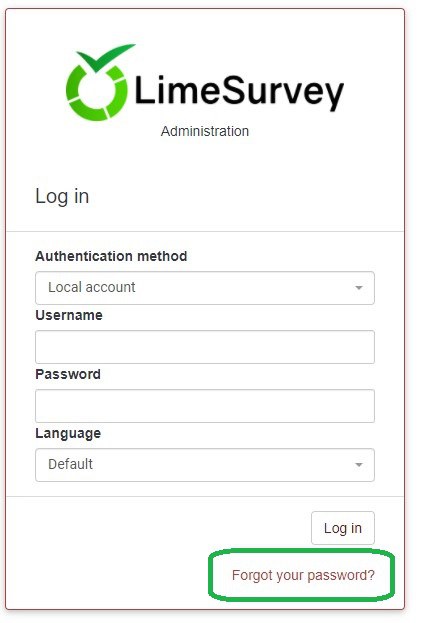 From the LimeSurvey login page, click on Forgot password?
